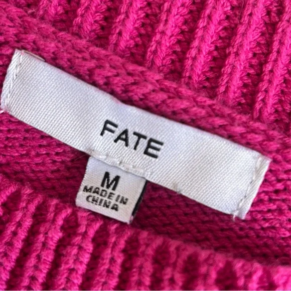 🩷FATE HOT PINK BARBIE CORE HAND KNIT CROCHET BALLOON SLEEVE SWEATER SIZE MEDIUM - Picture 9 of 13